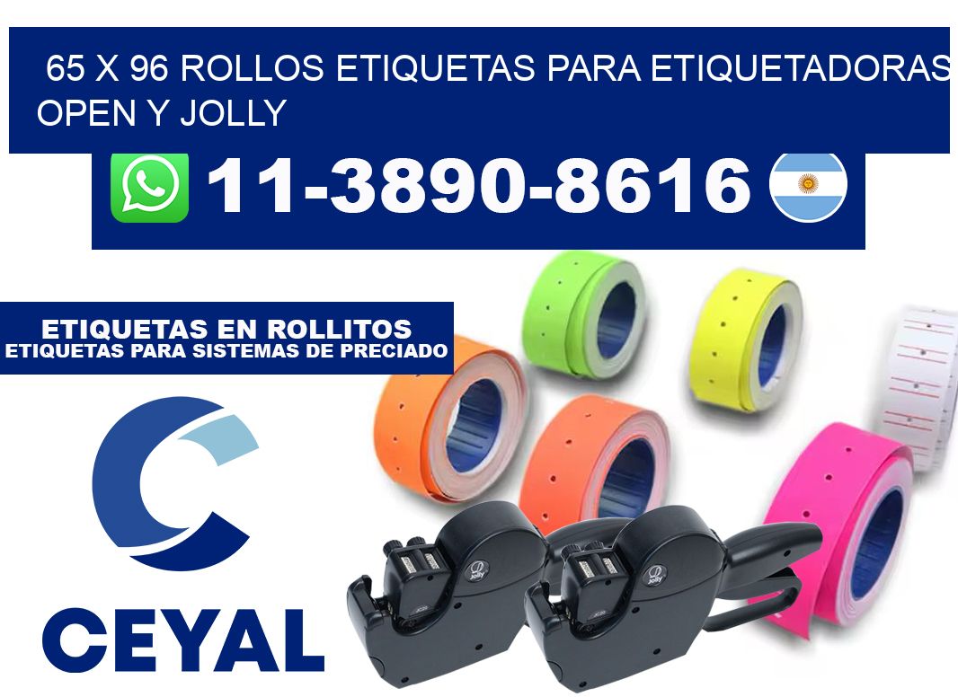 65 x 96 Rollos etiquetas para etiquetadoras open y jolly