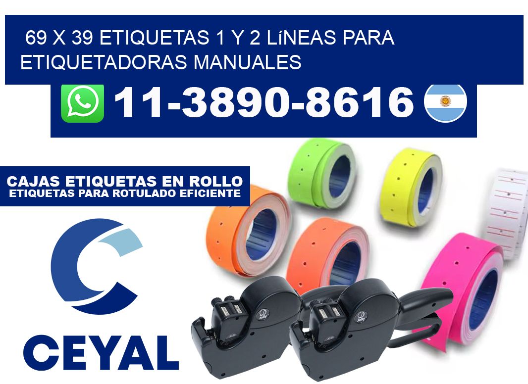 69 x 39 Etiquetas 1 y 2 líneas para etiquetadoras manuales