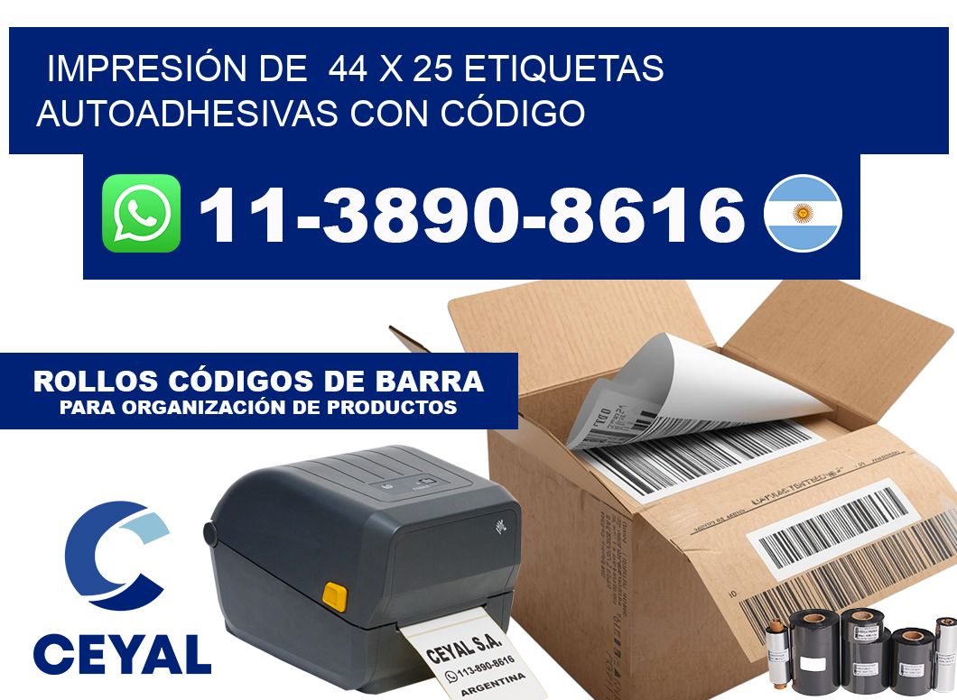 IMPRESIÓN DE 44 x 25 ETIQUETAS AUTOADHESIVAS CON CÓDIGO