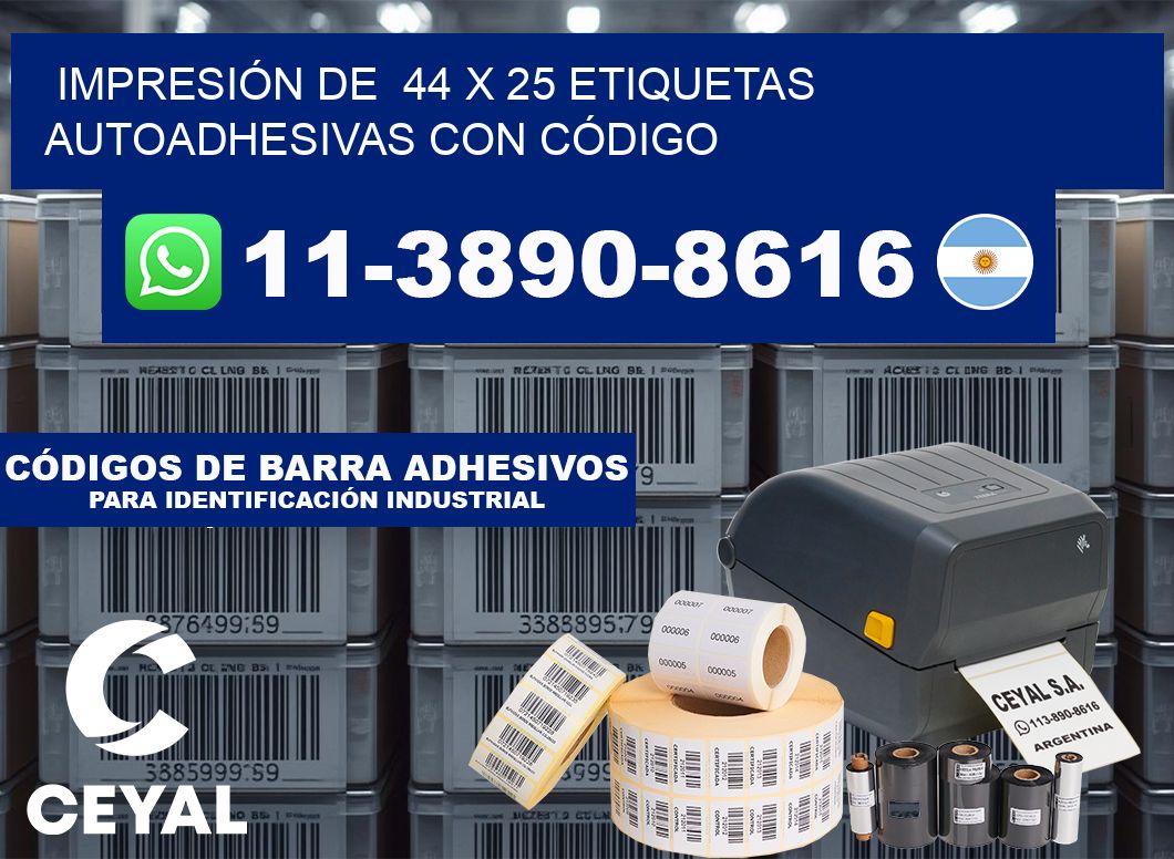IMPRESIÓN DE 44 x 25 ETIQUETAS AUTOADHESIVAS CON CÓDIGO