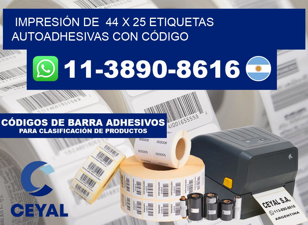 IMPRESIÓN DE 44 x 25 ETIQUETAS AUTOADHESIVAS CON CÓDIGO