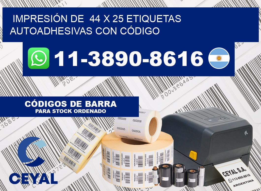 IMPRESIÓN DE  44 x 25 ETIQUETAS AUTOADHESIVAS CON CÓDIGO