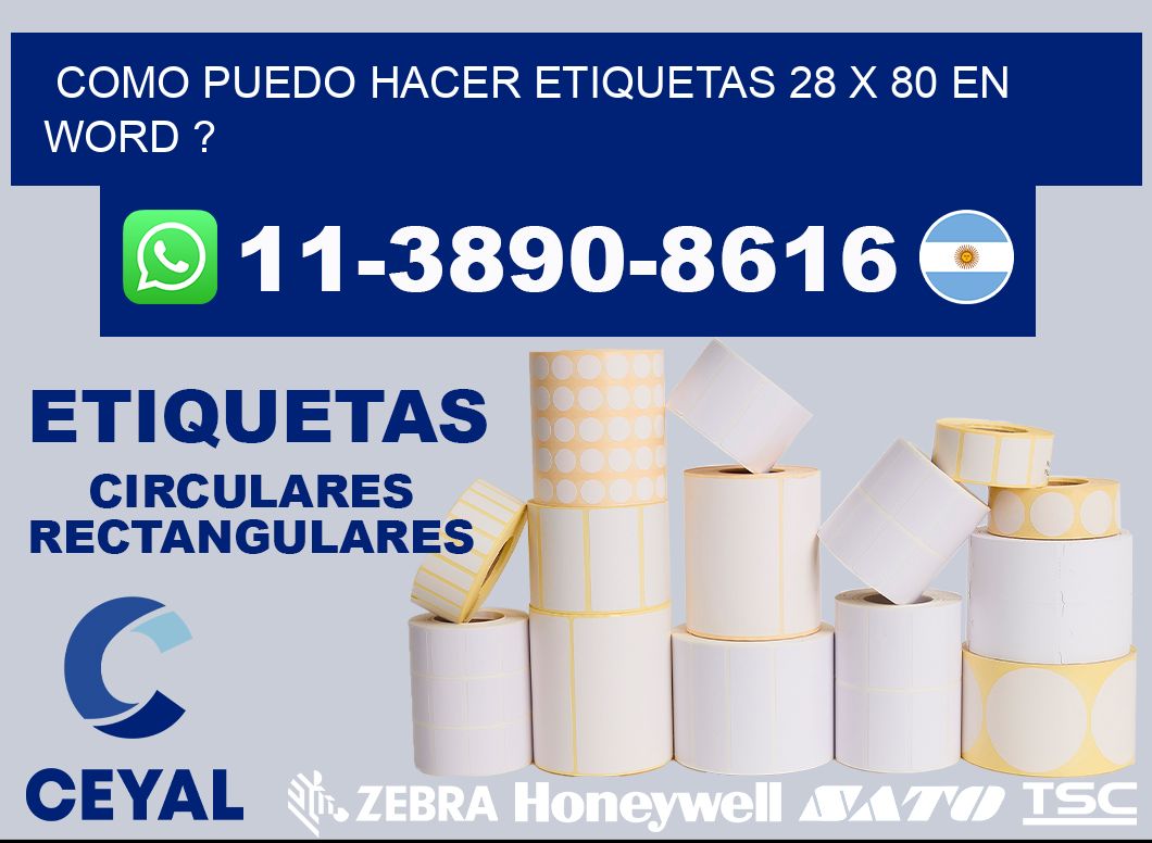 como puedo hacer etiquetas 28 x 80 en word ?
