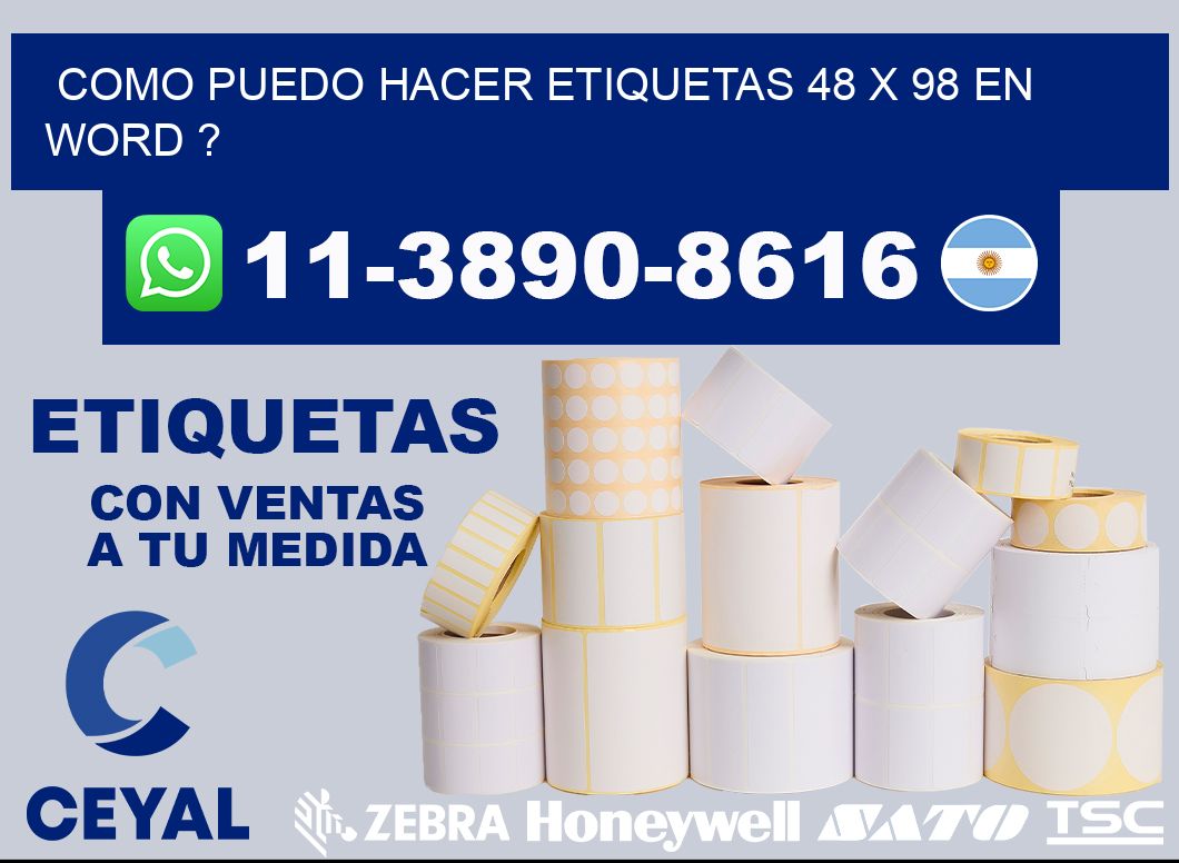 como puedo hacer etiquetas 48 x 98 en word ?
