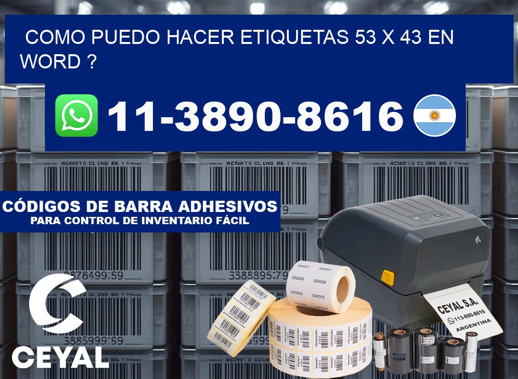 como puedo hacer etiquetas 53 x 43 en word ?