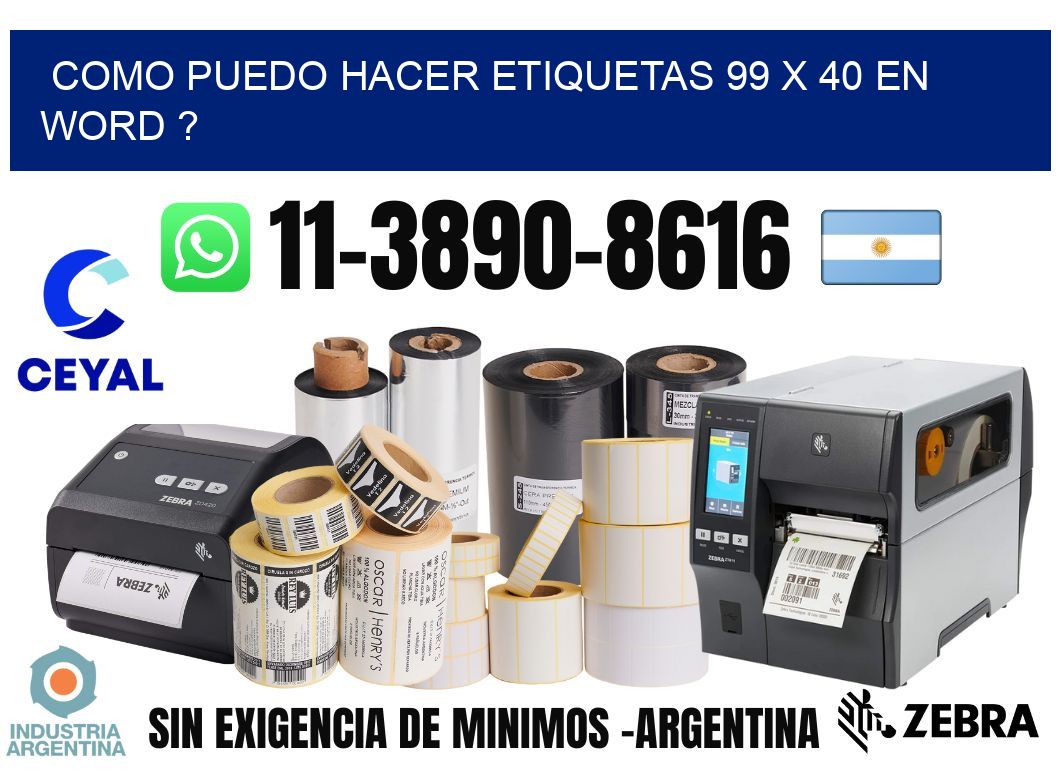 como puedo hacer etiquetas 99 x 40 en word ?