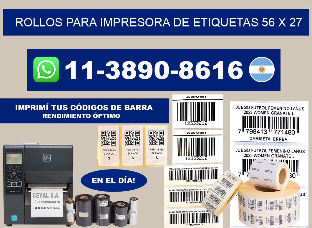 rollos para impresora de etiquetas 56 x 27