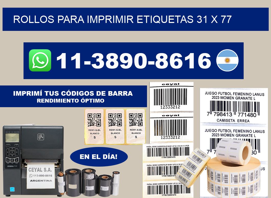 rollos para imprimir etiquetas 31 x 77