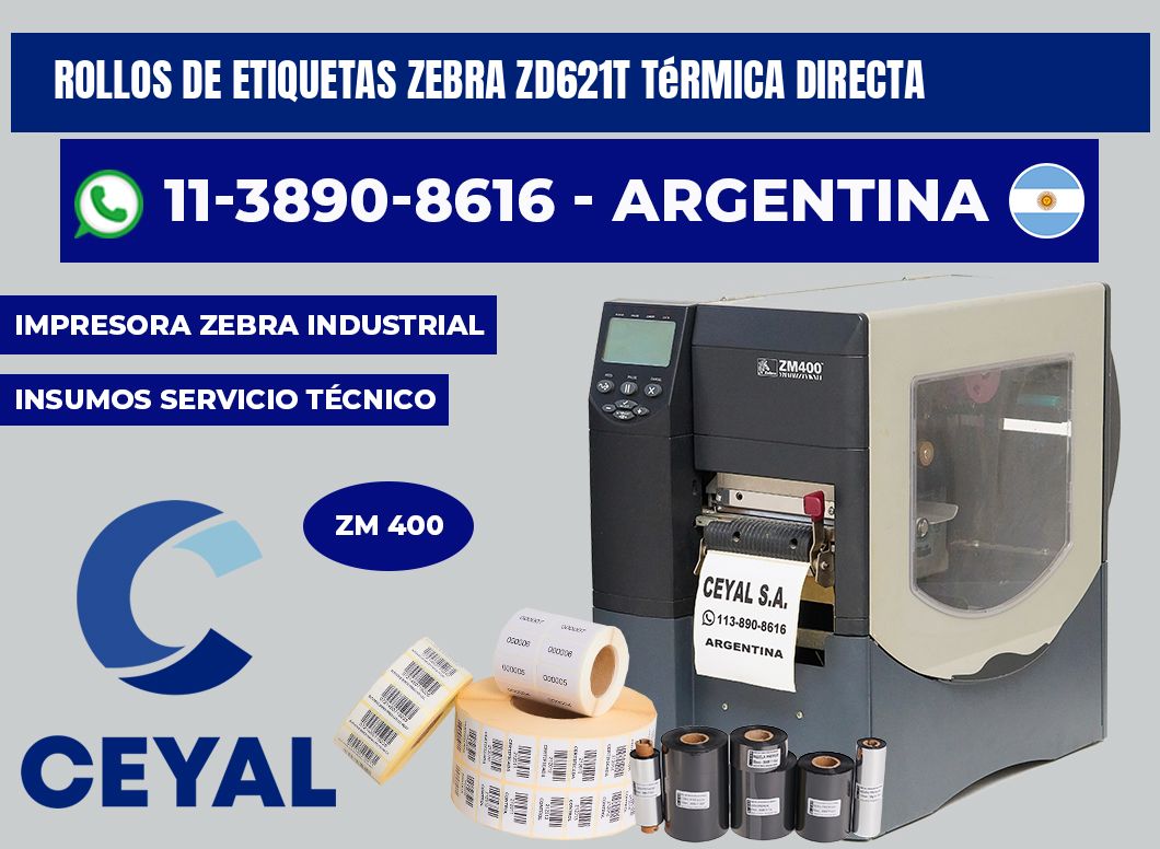 rollos de etiquetas zebra ZD621T térmica directa